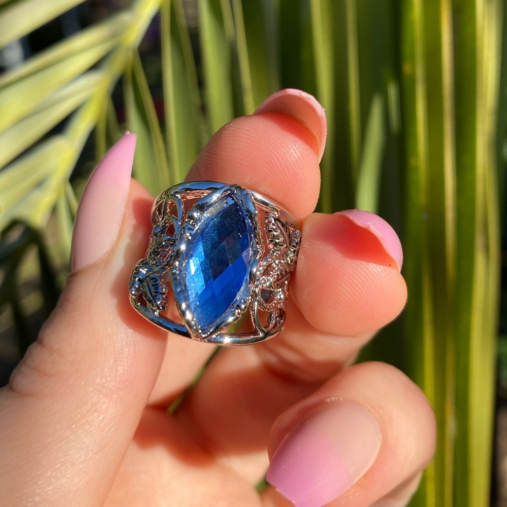NEW 925  Silver Marquise Cut Blue/Stone Ring - Picture 3 of 14
